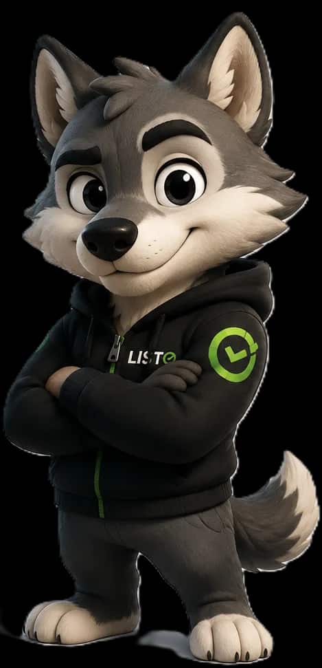 Lito, o mascote do LISTO, de braços cruzados